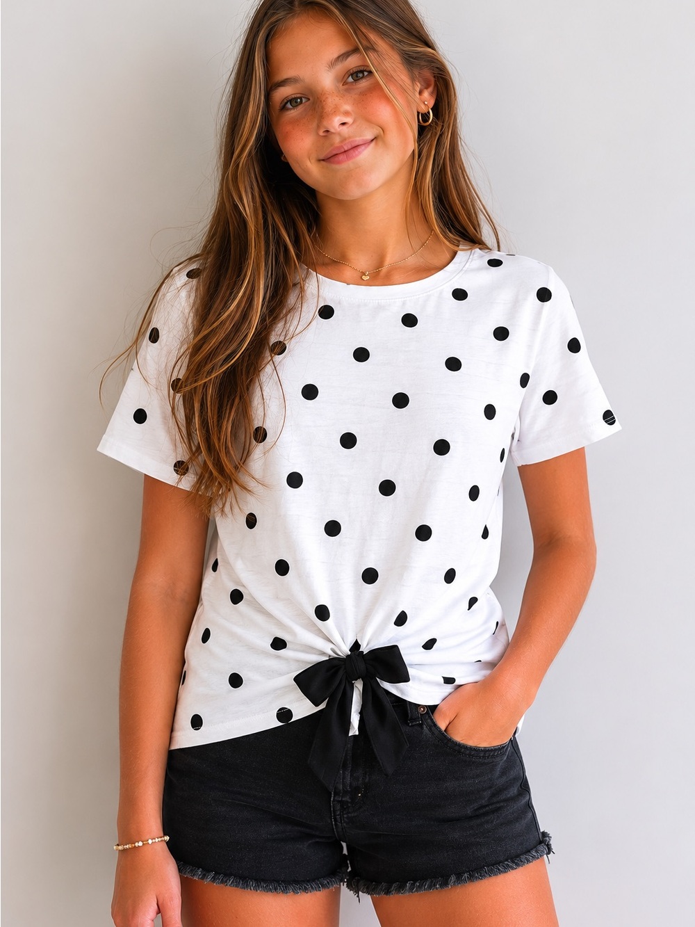 Zara girls front tie tee Polkadot T-shirt 11/12 years